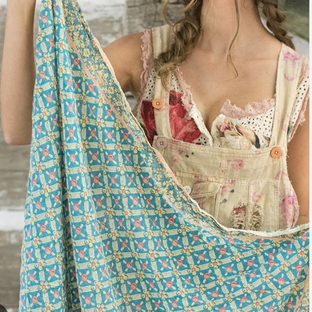Magnolia Pearl Turquoise Floral Geometric Cotton Wrap